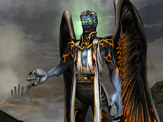 Janos possessed by the Hylden Lord. The ruins of the Pillars of Nosgoth are in the background
