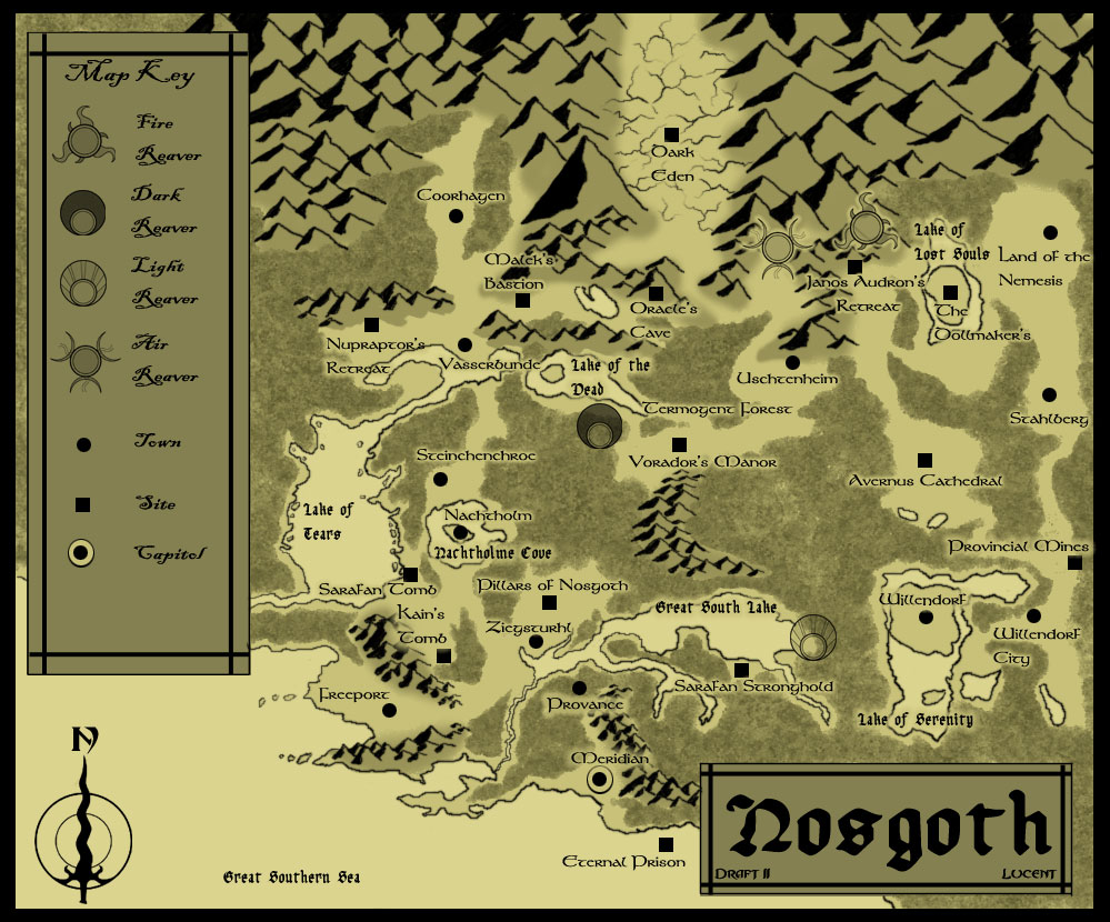 Map of Nosgoth as established by Blood Omen, Blood Omen 2 and Soul Reaver 2